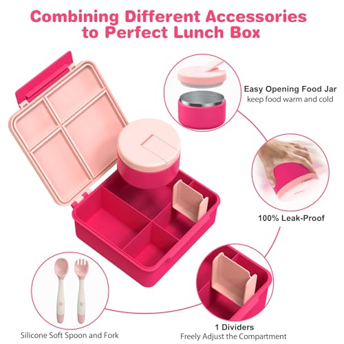 Pink Kids Bento Lunch Box Set with Thermos and Insulated Jar