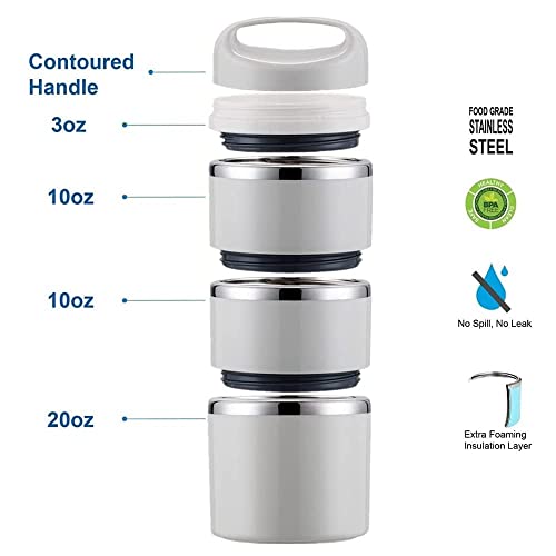 Stainless Steel 3-Tier Thermal Lunch Box, 43oz (Gray)