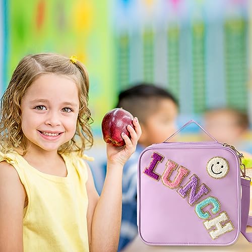 Preppy Insulated Lunch Bag for Girls - Purple with Adjustable Strap