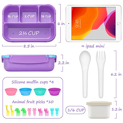 Purple QQKO 4-Compartment School Lunch Box