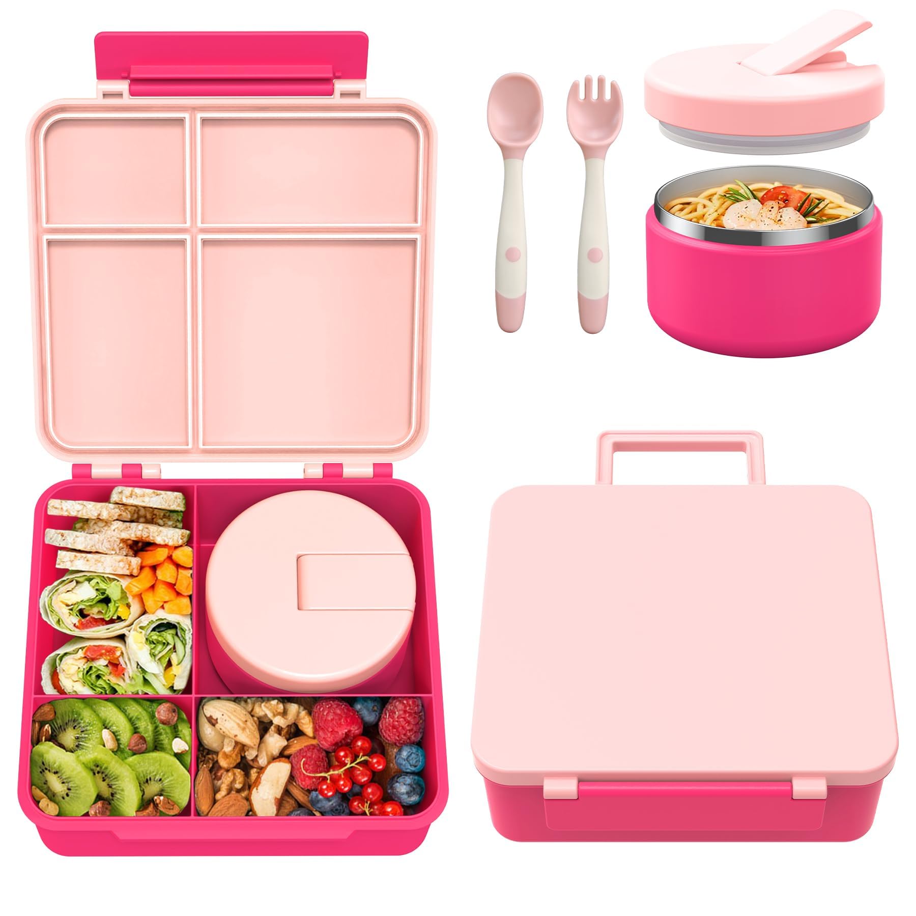 Pink Kids Bento Lunch Box Set with Thermos and Insulated Jar