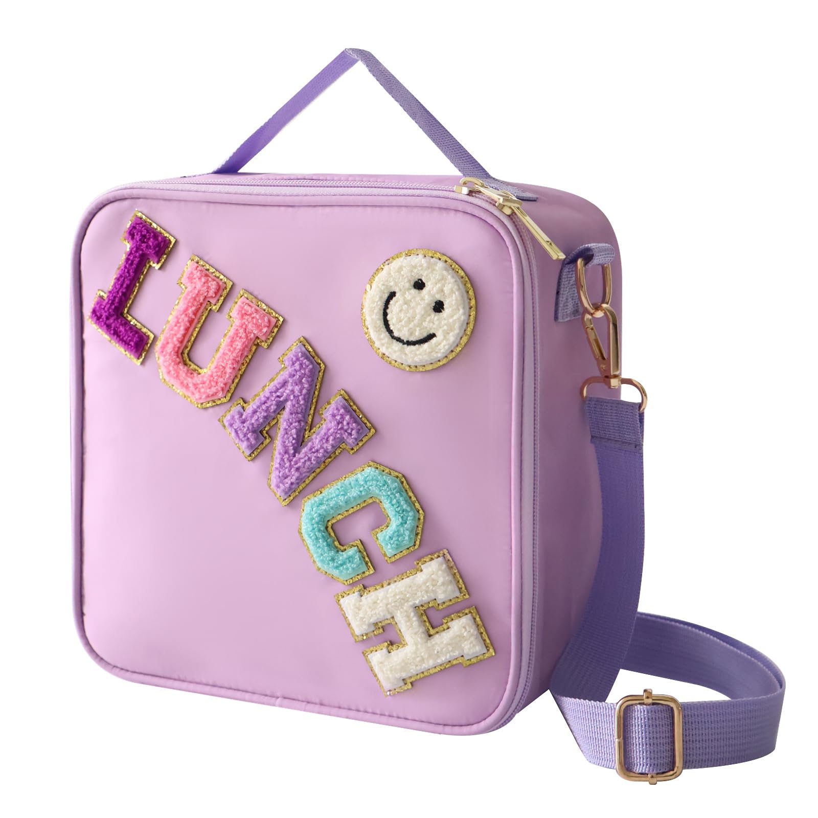 Preppy Insulated Lunch Bag for Girls - Purple with Adjustable Strap