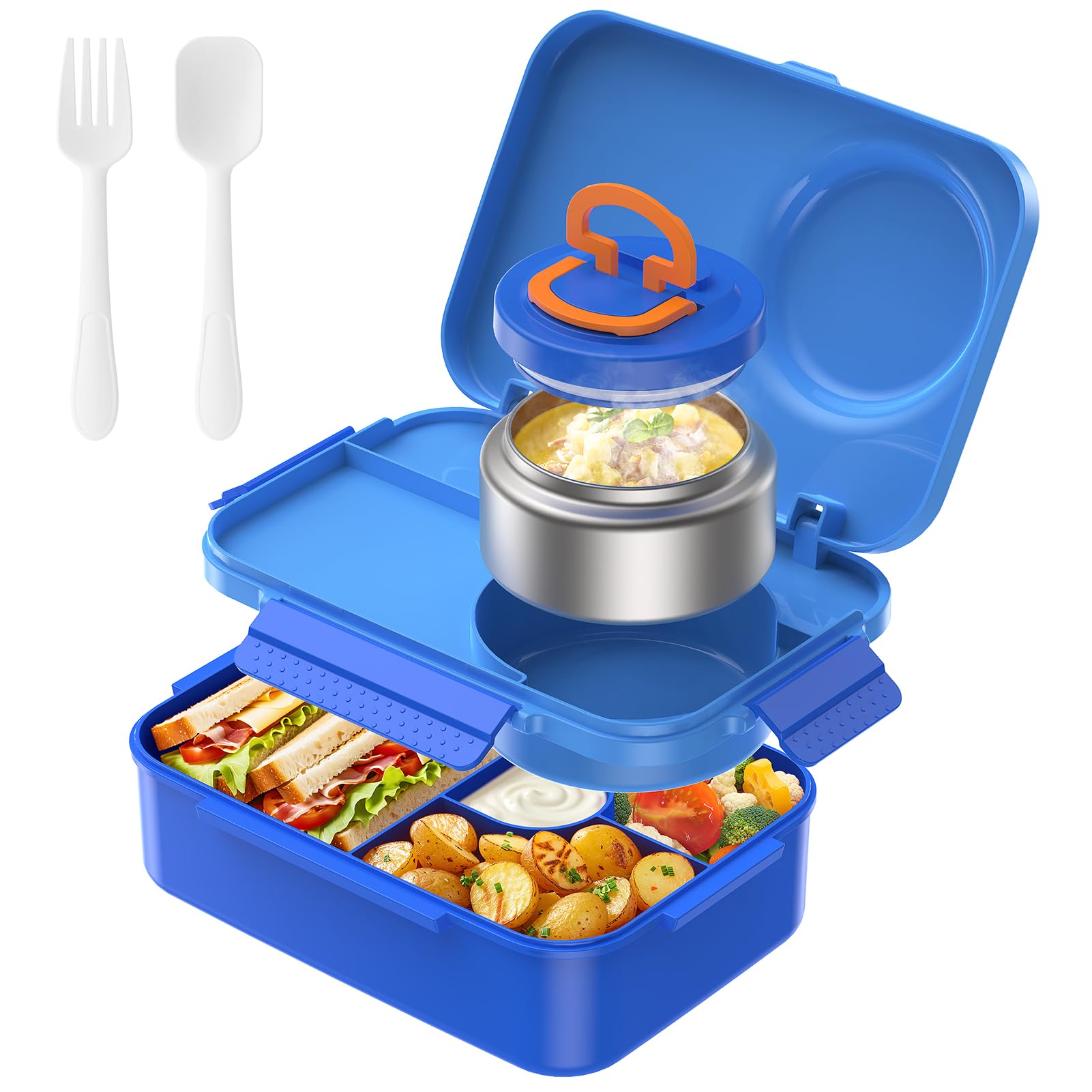 DaCool 1500ml Leakproof Kids Lunch Box with Soup Thermo & Fork+Spoon - Blue
