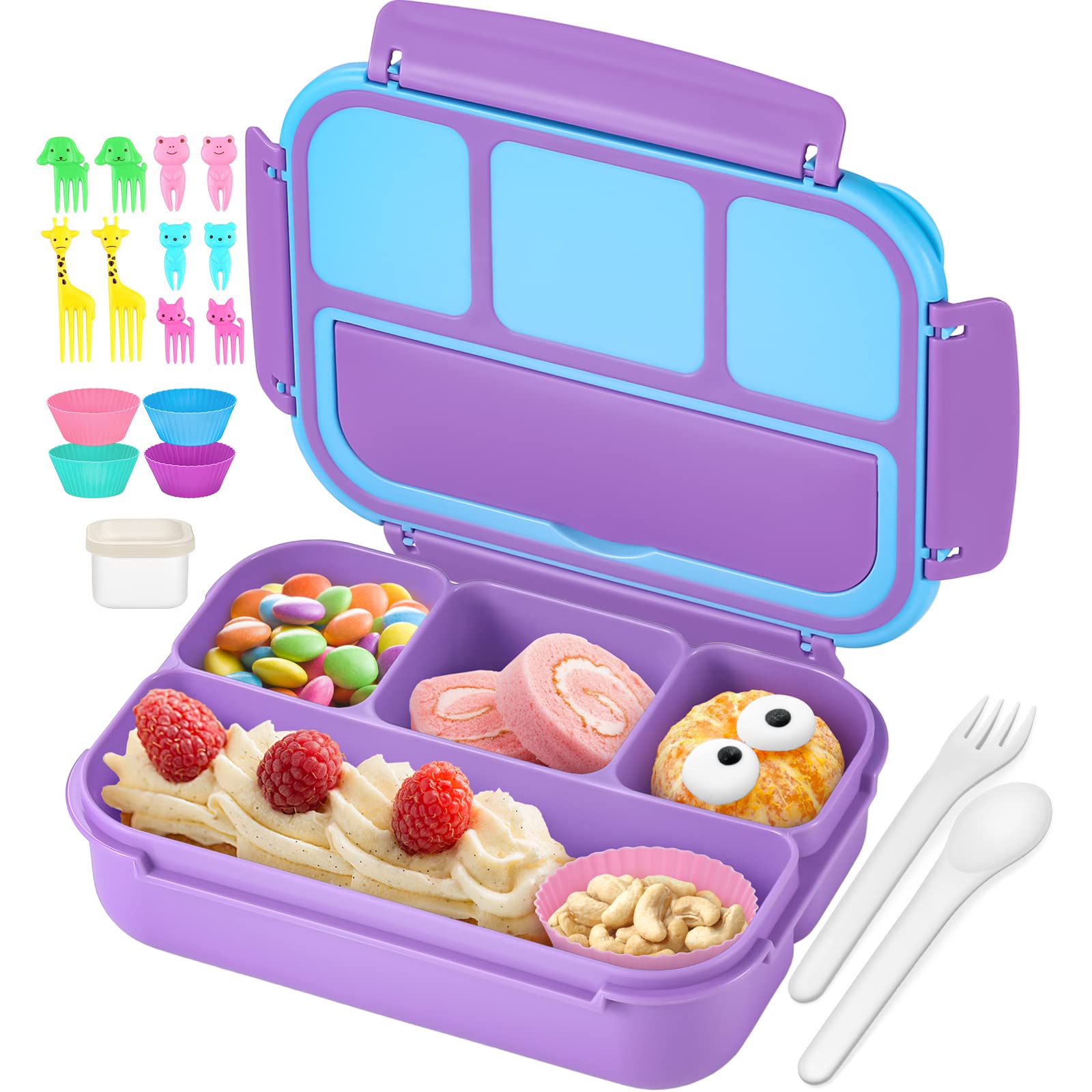 Purple QQKO 4-Compartment School Lunch Box